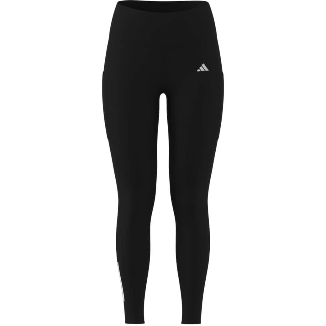 Calça Legging Adidas 3 Listras Feminina Preta vista frontal com bolso e logo branco nas laterais